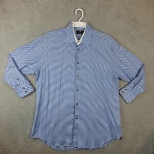 circle of gentlemen Button Up Shirt Men's 2XL XXL Blue Patterned Long Sleeve EUC